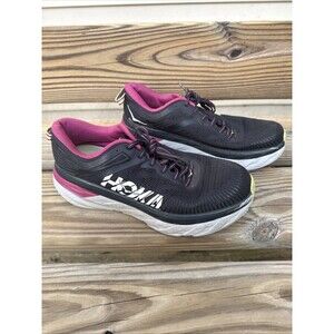 Hoka One One Womens Bondi 7 Black/Pink Running Sneakers Size 9.5